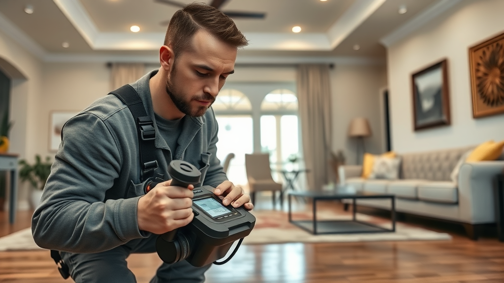 Plumber using advanced leak detector for urgent repairs in Orange County