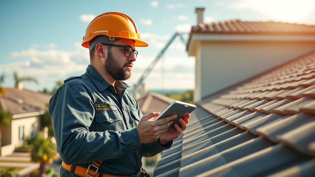 Roofing contractor inspects Orange County HOA property for waterproofing maintenance