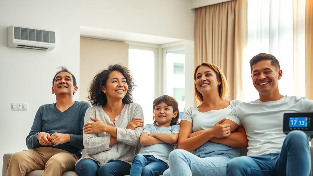 Family relaxing with efficient HVAC service in Costa Mesa living room
