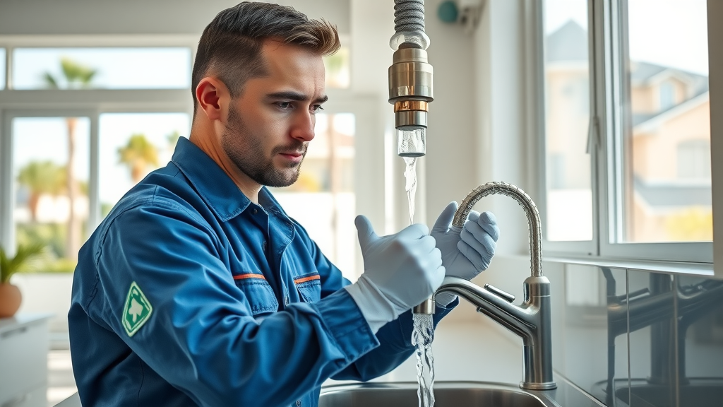 Orange County plumber fixing kitchen leak for top plumbing and drain service.
