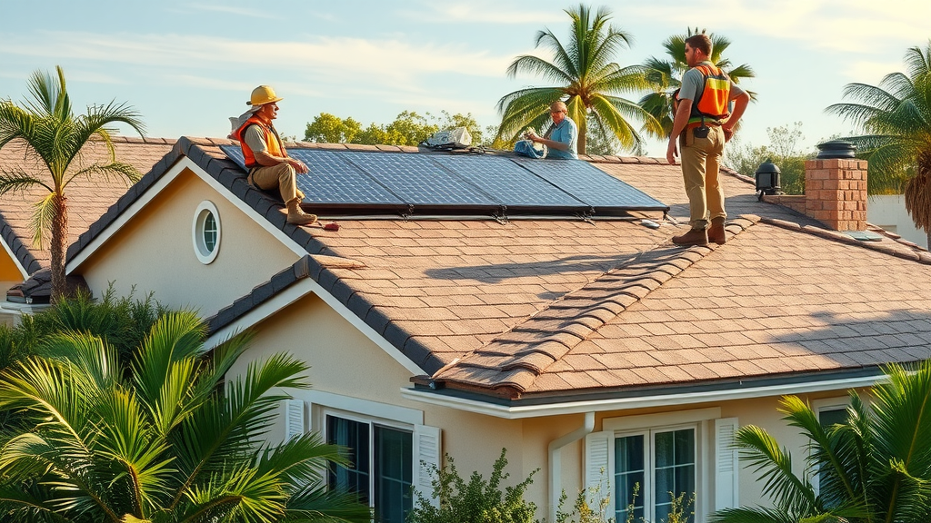 Family-owned licensed roofing team at work in Orange County residential area