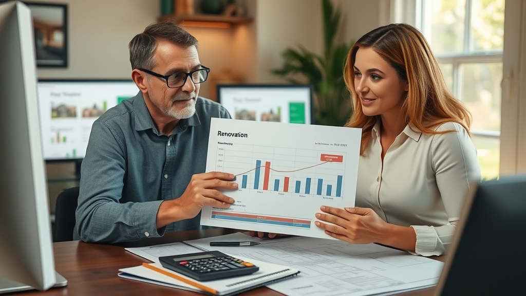 Orange County homeowner reviewing remodeling budget and renovation costs with an advisor.