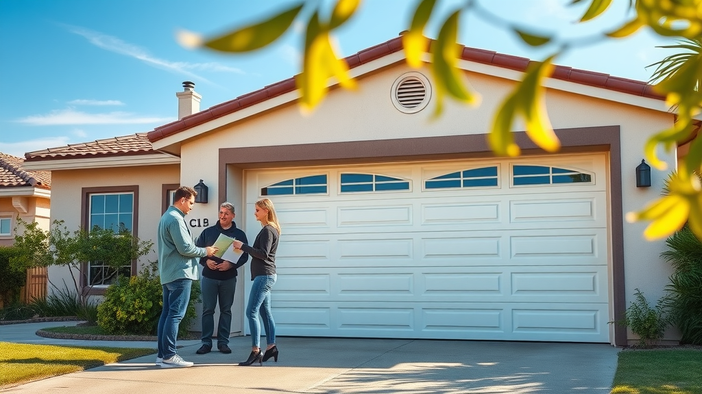 Orange County resident choosing trustworthy garage door company with expert consultation