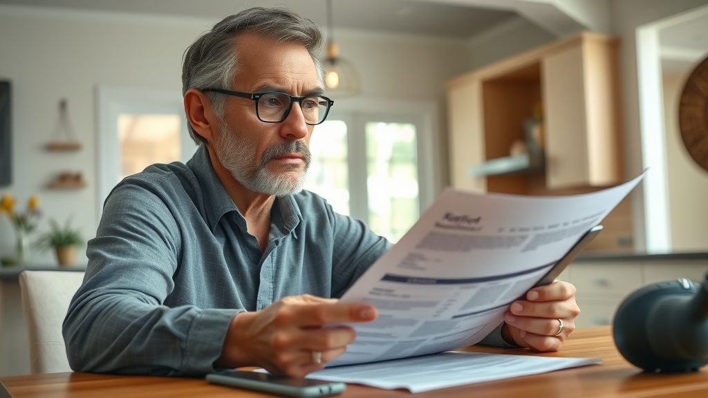 concerned Orange County homeowner reviewing renovation contract documents with licensed contractors orange county paperwork