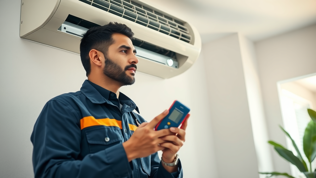 HVAC technician providing HVAC service in Costa Mesa in modern home