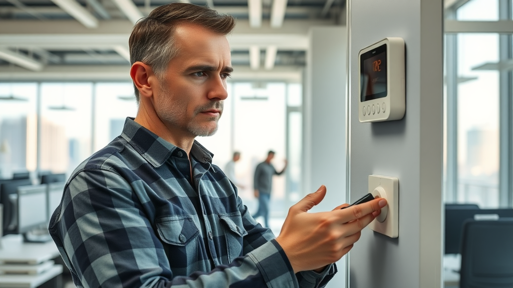 Trusted HVAC expert in Orange County adjusting office thermostat settings