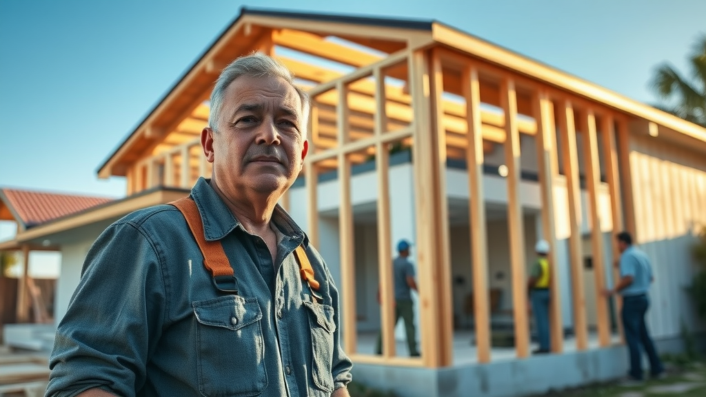 Spacious new room addition under construction in Orange County, builders actively framing a new wall for the dream home