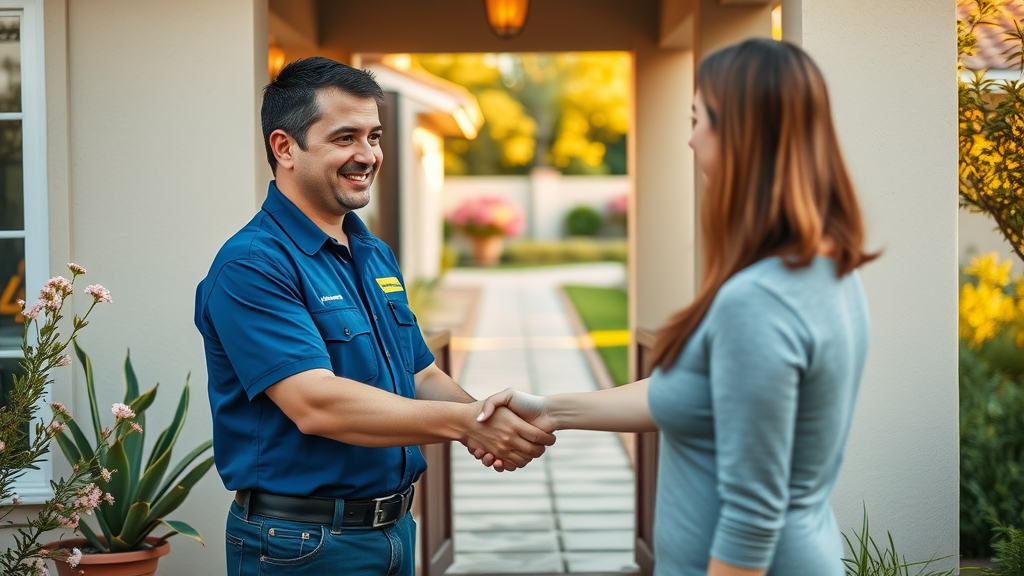 Orange County HVAC company technician meeting homeowner, showing trust and reliability.