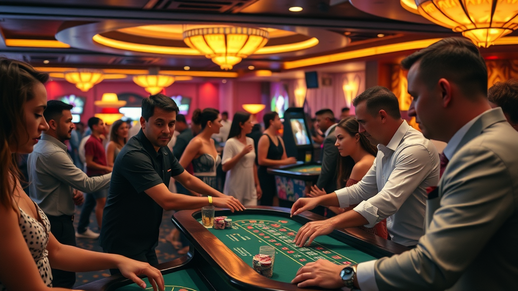 Vibrant professional casino rentals event with dynamic dealers and lively guests