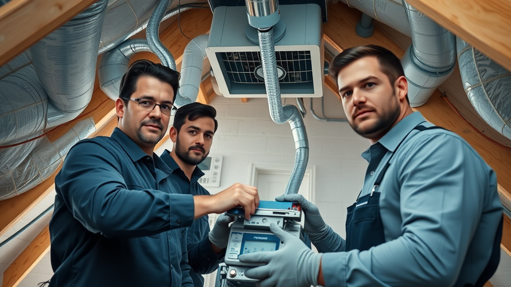 How to find a trustworthy HVAC company in Orange County, team repairing HVAC system in attic.