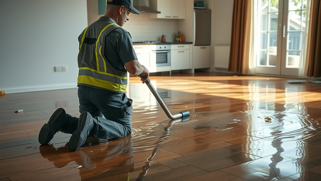 San Clemente water damage restoration expert extracting water from flooded living room