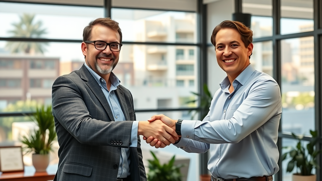 Business owner and CPA in Irvine CA shaking hands in modern office
