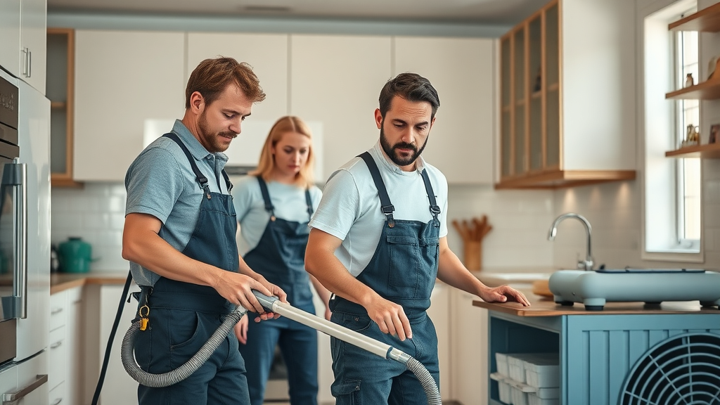Restoration crew using equipment to repair kitchen water damage