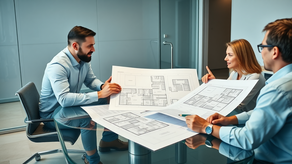 Project team including architect, home builder, and client collaborating on custom home construction in Newport Beach