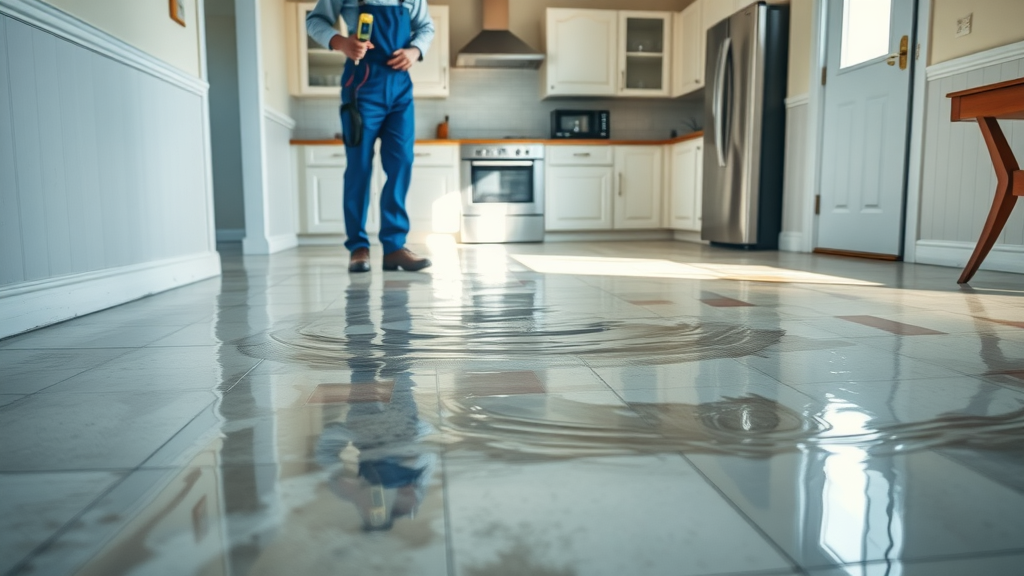 San Clemente water damage restoration technician assessing kitchen flood with moisture meter