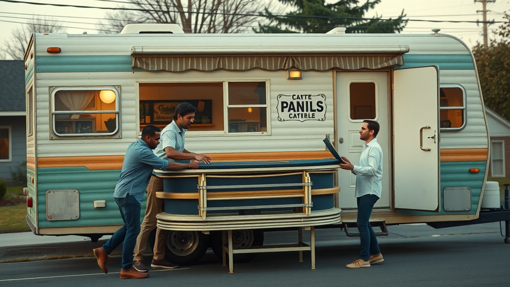 vintage trailer with casino tables illustrating casino party rental business growth and entrepreneurial collaboration