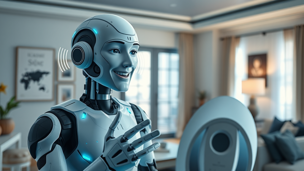 futuristic AI assistant engaging Orange County homeowner via smart device