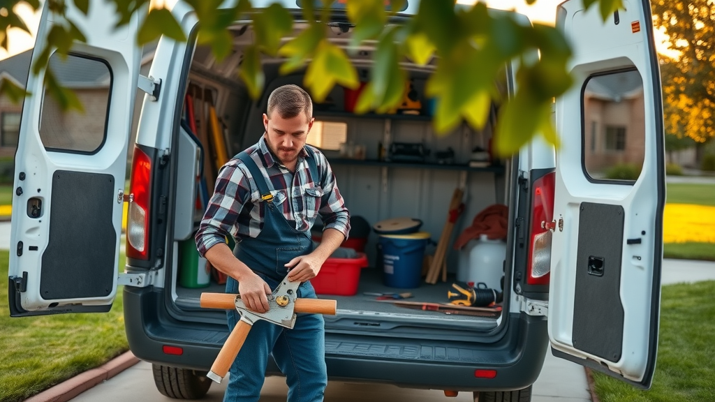 Trusted handyman in Sperry OK preparing tools beside van at local home