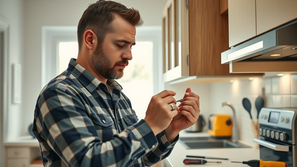 Trusted handyman in Sperry OK fixing a kitchen cabinet with attention to detail