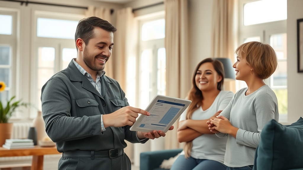 Trusted handyman in Sperry OK explaining repair estimate to family in living room