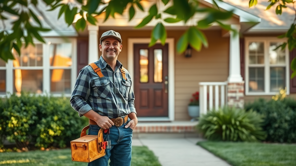 Trusted handyman in Sperry OK greeting homeowner at sunny suburban home