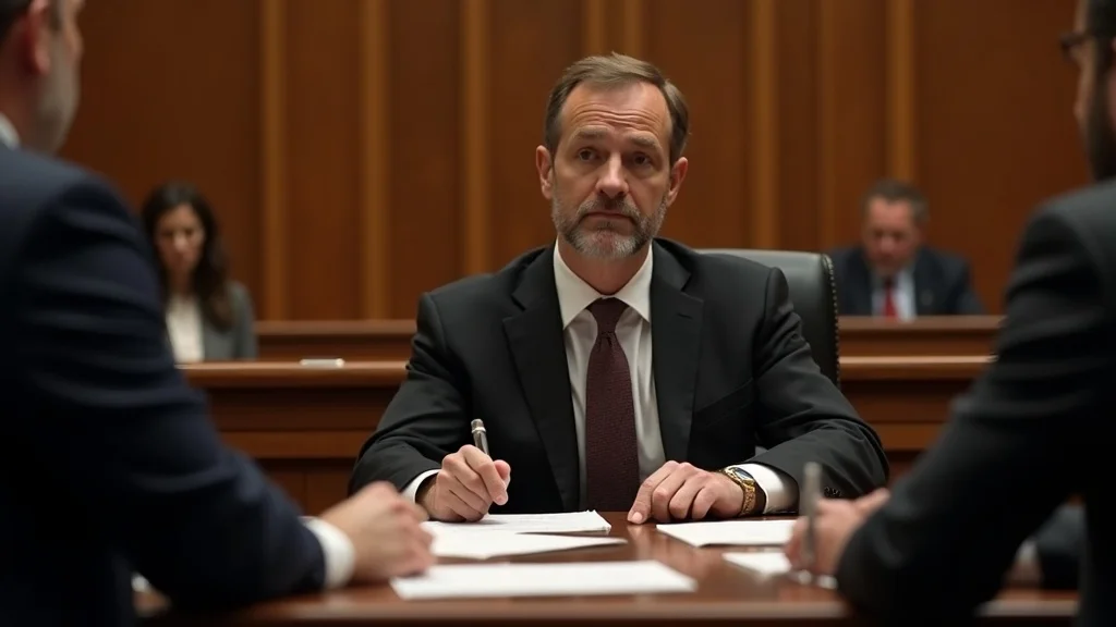 Probate hearing taking place in a California courthouse with judges and legal documents