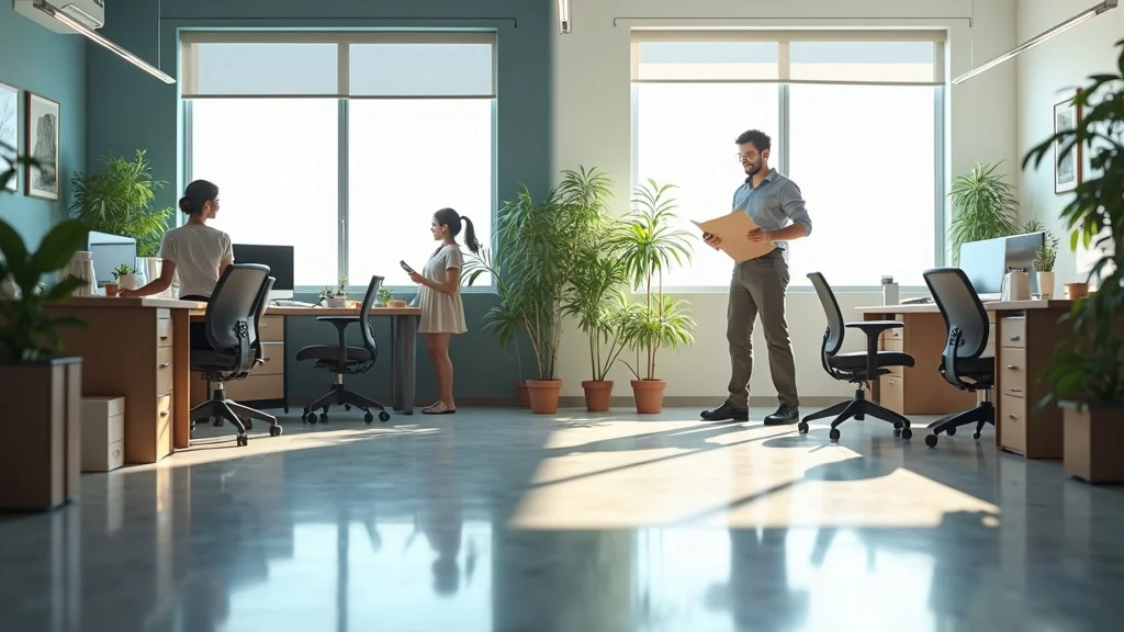 Before-and-after commercial cleaning transformation in a Brevard County office: spotless workstations and happy employees after New Sparkles service.