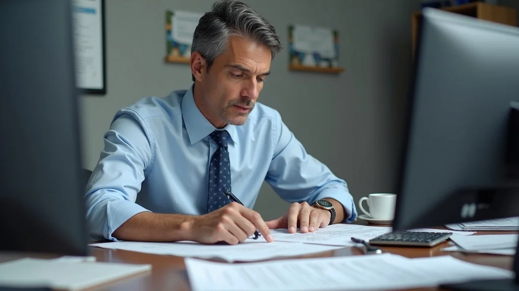 Diligent CPA in Irvine reviews tax return forms and estate plan deadlines to prevent costly IRS mistakes for high net worth families—office with credentials and organized paperwork.