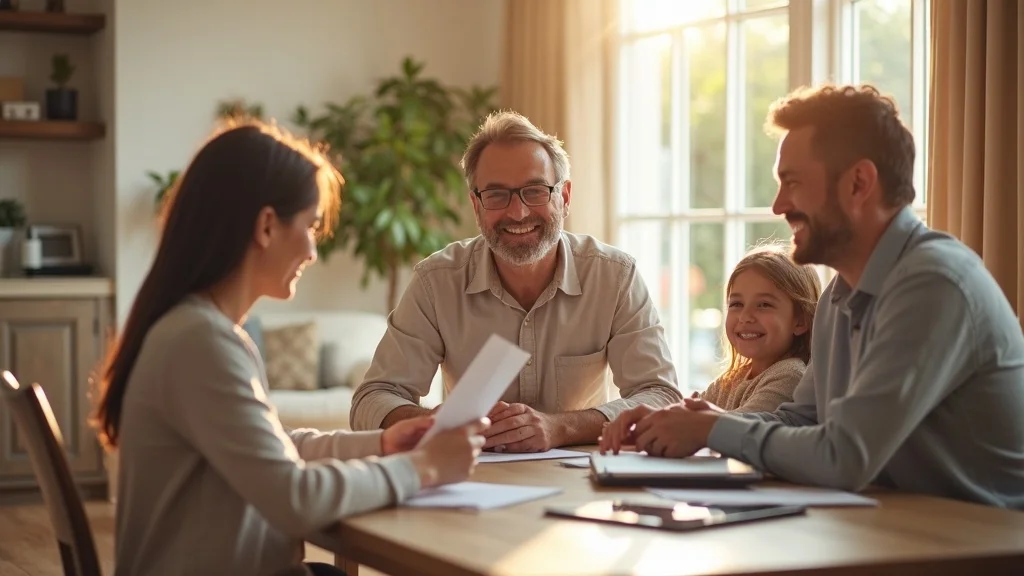 Reassured family consults with the best Irvine CPA for building family wealth at sunlit dining table, hopeful expressions, modern Orange County home.